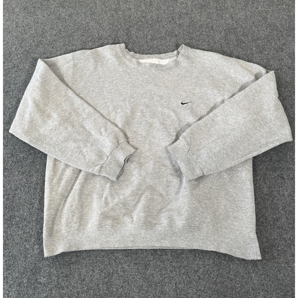 Vintage 90s Nike Swoosh Sweatshirt Mens L Gray Embroidered Logo Crew White Label - Picture 1 of 9